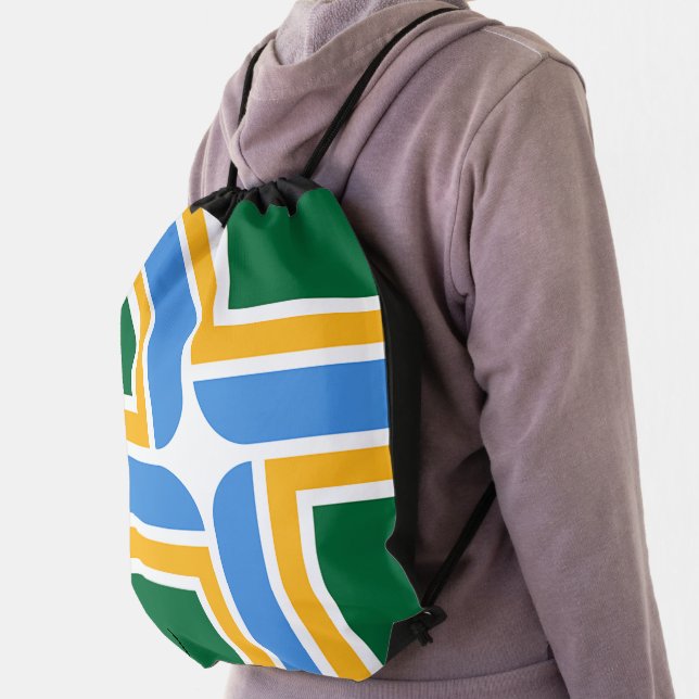 Patriotic drawstring backpack - Flag of Portland (Insitu)