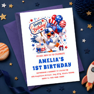 Patriotic Duck 1st Birthday Invitation