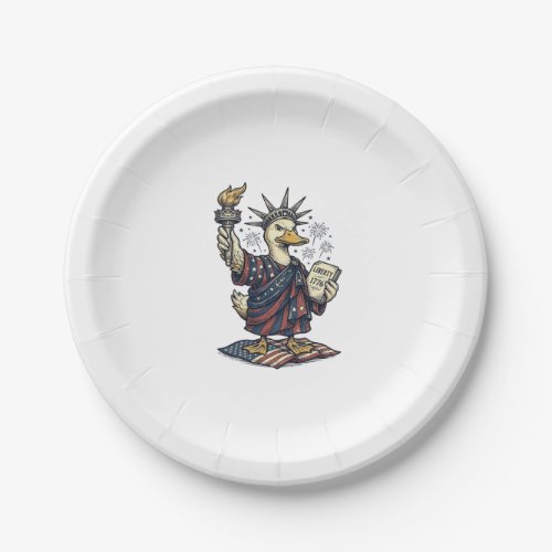 Patriotic Duck 4th of July Vintage T-Shirt Design_ Paper Plates