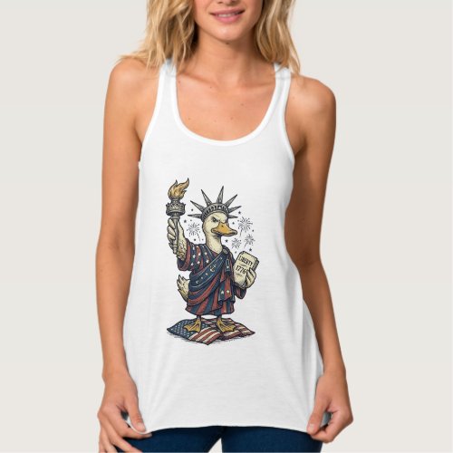 Patriotic Duck 4th of July Vintage T-Shirt Design_ Tank Top
