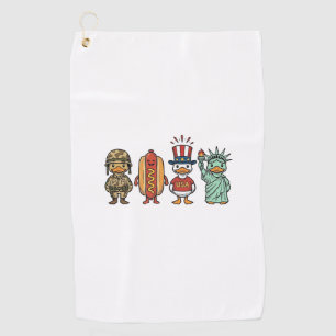 Patriotic Duck and Hot Dog Vintage Vector Shirt_1 Golf Towel