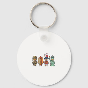 Patriotic Duck and Hot Dog Vintage Vector Shirt_1 Keychain