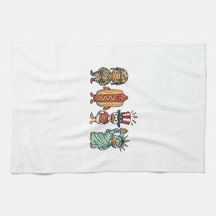 Patriotic Duck and Hot Dog Vintage Vector Shirt_1 Kitchen Towel