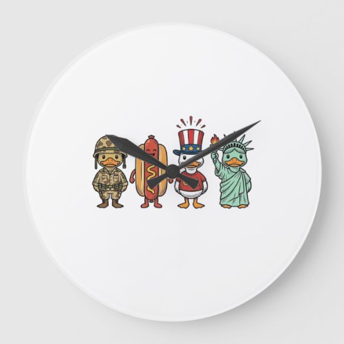 Patriotic Duck and Hot Dog Vintage Vector Shirt_1 Large Clock