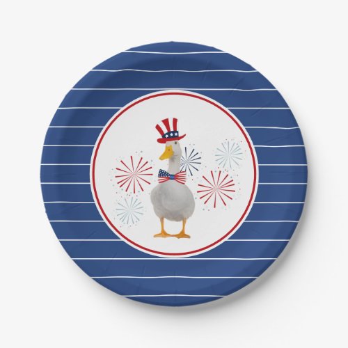 Patriotic Duck Blue Stripes Paper Plates