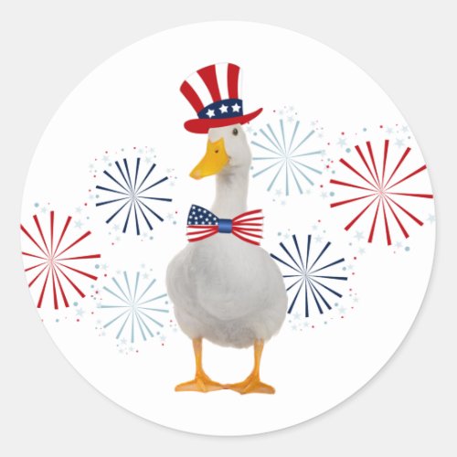 Patriotic Duck Fireworks Classic Round Sticker