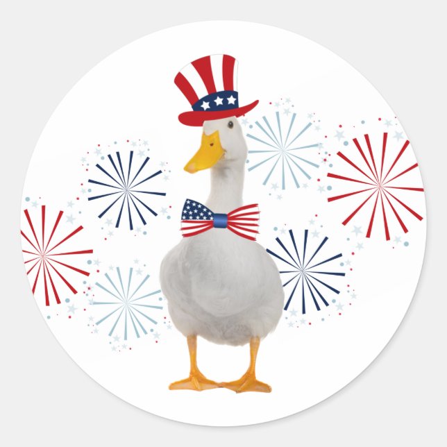 Patriotic Duck Fireworks Classic Round Sticker (Front)