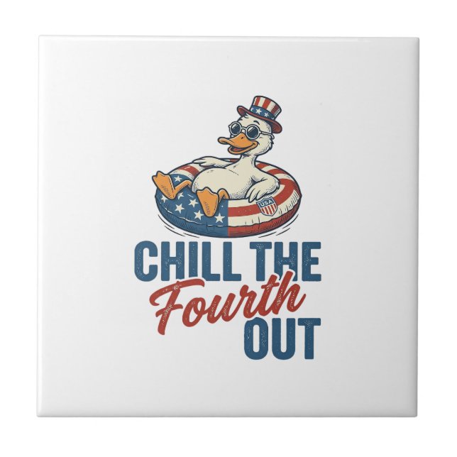 Patriotic Duck Fourth of July Floatie Shirt Design Ceramic Tile (Front)