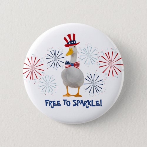 Patriotic Duck Free to Sparkle  Button