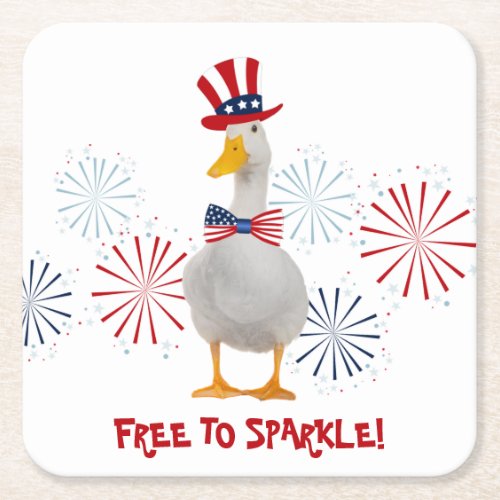 Patriotic Duck Free to Sparkle Square Paper Coaster