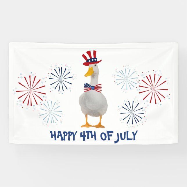 Patriotic Duck Happy 4th of July Banner (Horizontal)