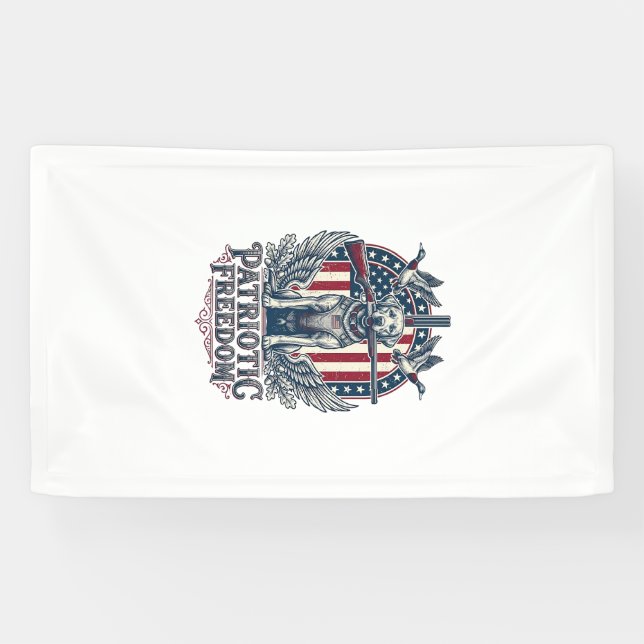 Patriotic Duck Hunter Dog Vector Graphic Tee_1 Banner (Horizontal)