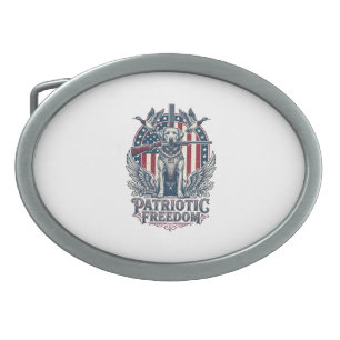 Patriotic Duck Hunter Dog Vector Graphic Tee_1 Belt Buckle