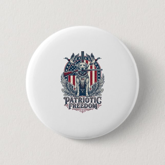 Patriotic Duck Hunter Dog Vector Graphic Tee_1 Button (Front)