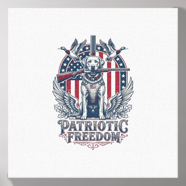 Patriotic Duck Hunter Dog Vector Graphic Tee_1 Canvas Photo Tile (Front Set)
