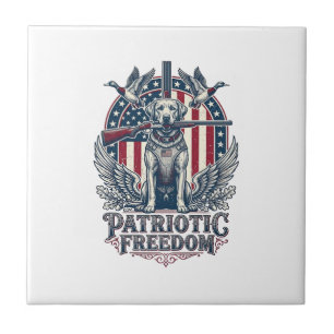 Patriotic Duck Hunter Dog Vector Graphic Tee_1 Ceramic Tile