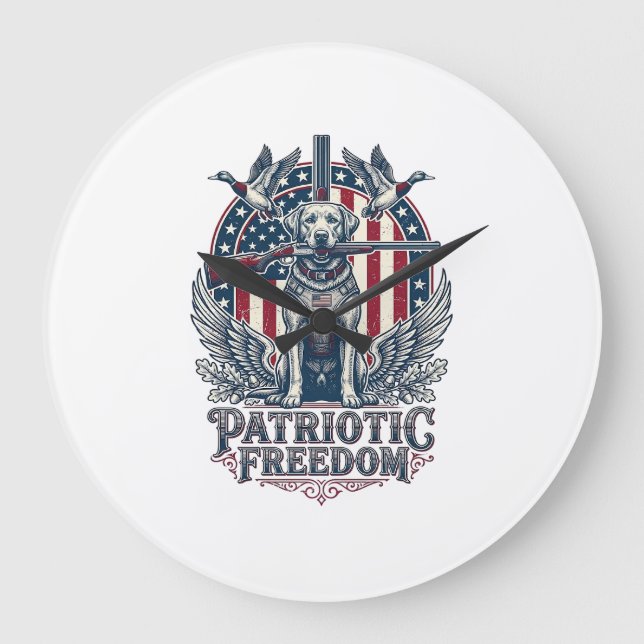 Patriotic Duck Hunter Dog Vector Graphic Tee_1 Large Clock (Front)