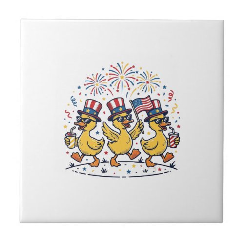 Patriotic Duck Trio Vintage 4th of July Shirt Desi Ceramic Tile