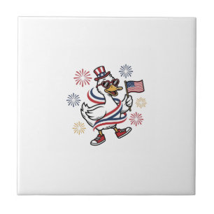 Patriotic Duck Vintage Engraving T-Shirt Design_1 Ceramic Tile