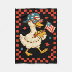 Patriotic Duck With Hot Dog And Flag Funny 4th Of Fleece Blanket