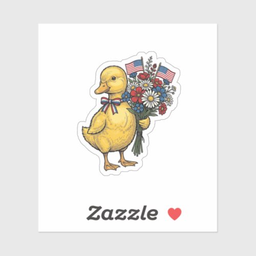 Patriotic Duckling Flower Bouquet Vintage Shirt De Sticker
