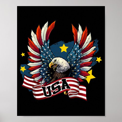 Patriotic Eagle 4th Of July USA American Flag Men Poster
