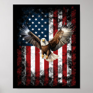 Patriotic Eagle 4th Of July Usa American Flag Poster