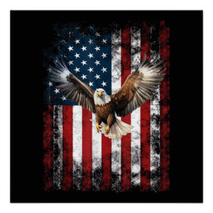 Patriotic Eagle 4th of July USA American Flag Poster