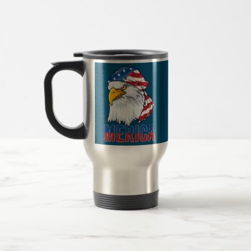 Patriotic Eagle 4th Of July USA American Flag Travel Mug