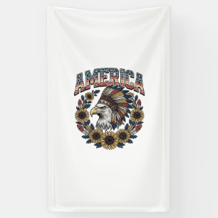 Patriotic Eagle America Sunflower Vintage Banner