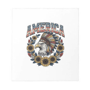 Patriotic Eagle America Sunflower Vintage Notepad