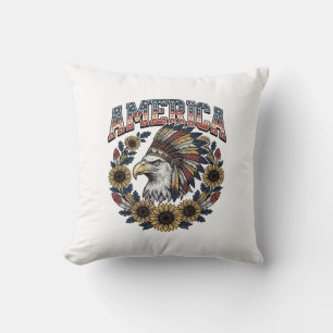 Patriotic Eagle America Sunflower Vintage Throw Pillow
