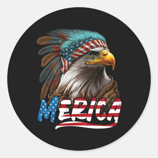 Patriotic Eagle American Flag 4th Of July Merica 2 Classic Round Sticker (Front)