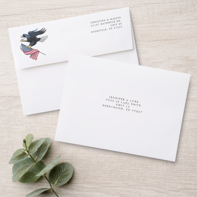 Patriotic Eagle American Flag Addressed Envelopes (Wood)