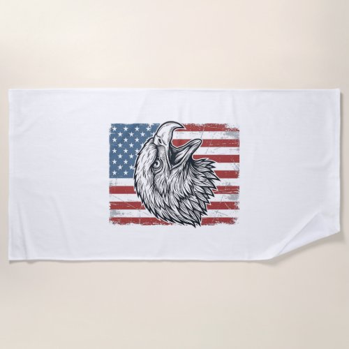 Patriotic Eagle American Flag Vintage Engraving_1 Beach Towel