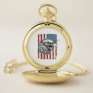 Patriotic Eagle American Flag Vintage Engraving_1 Pocket Watch