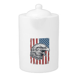 Patriotic Eagle American Flag Vintage Engraving_1 Teapot