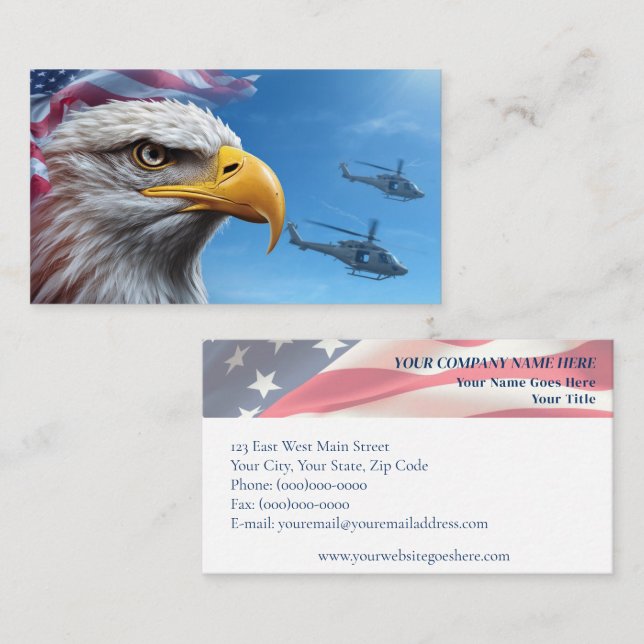 Patriotic Eagle & American Flag with Helicopters Business Card (Front/Back)