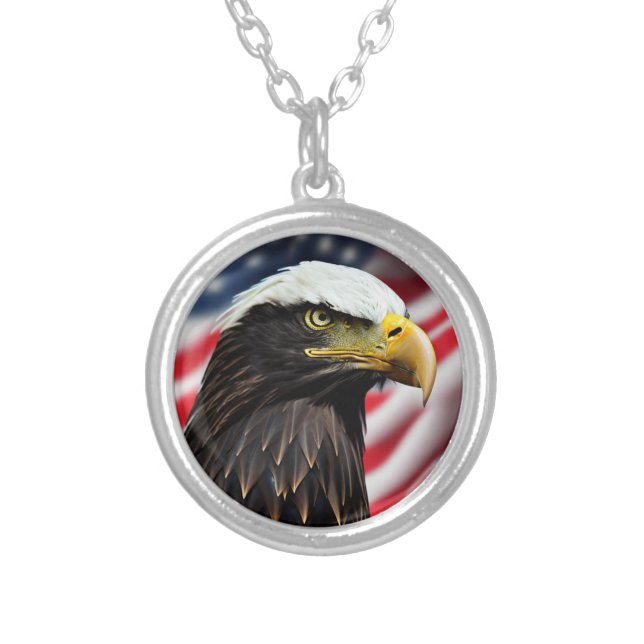 Patriotic/Eagle/American/USA  Silver Plated Necklace (Front)