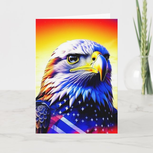 Patriotic Eagle and American Flag Blank Card (Front)