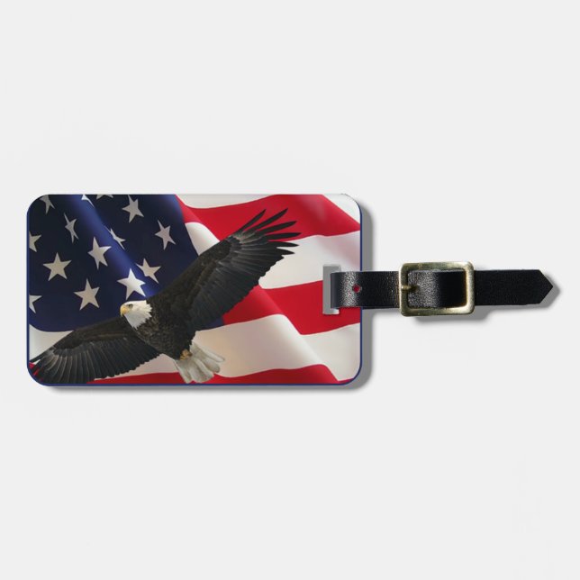 Patriotic Eagle and American Flag Luggage Tag (Front Horizontal)