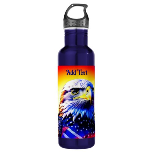 Patriotic Eagle and American Flag Personalized   Stainless Steel Water Bottle