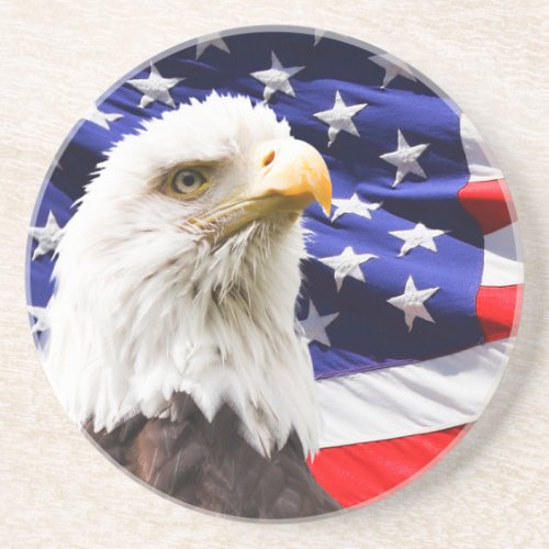 Patriotic Eagle and American Flag Sandstone Coaster