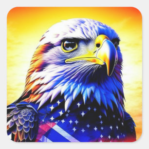 Patriotic Eagle and American Flag Square Sticker