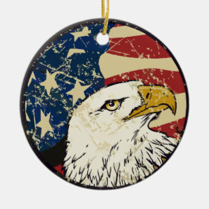 Patriotic Eagle and Flag Ceramic Ornament