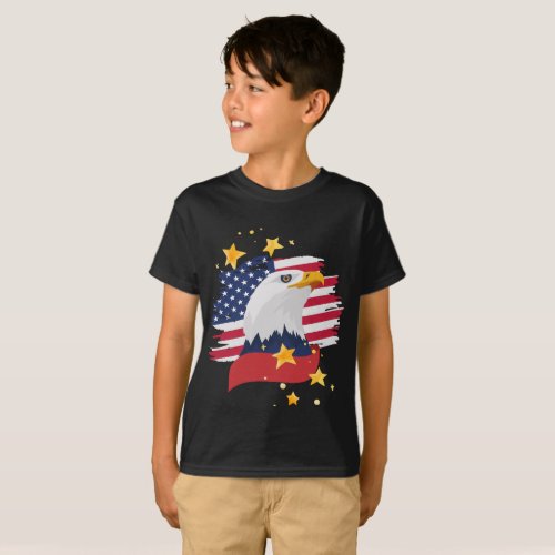 Patriotic Eagle and Flag Stars Kids T_Shirt _ BLK