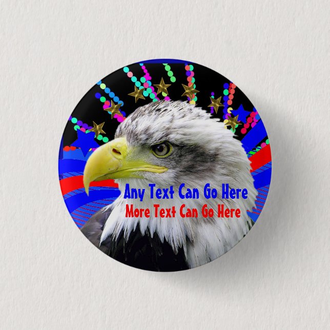 Patriotic Eagle And Gold Stars Round Button Pin (Front)