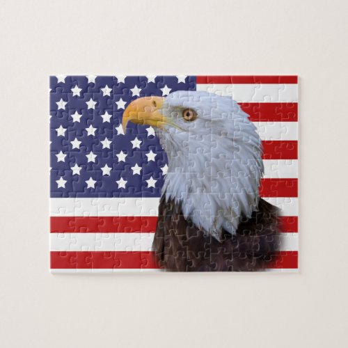 Patriotic Eagle and US Flag Jigsaw Puzzle