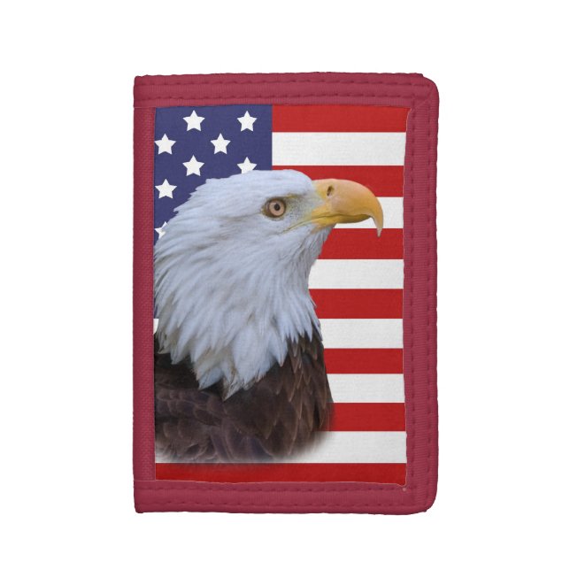 Patriotic  Eagle and USA Flag Tri-fold Wallet (Front Vertical)
