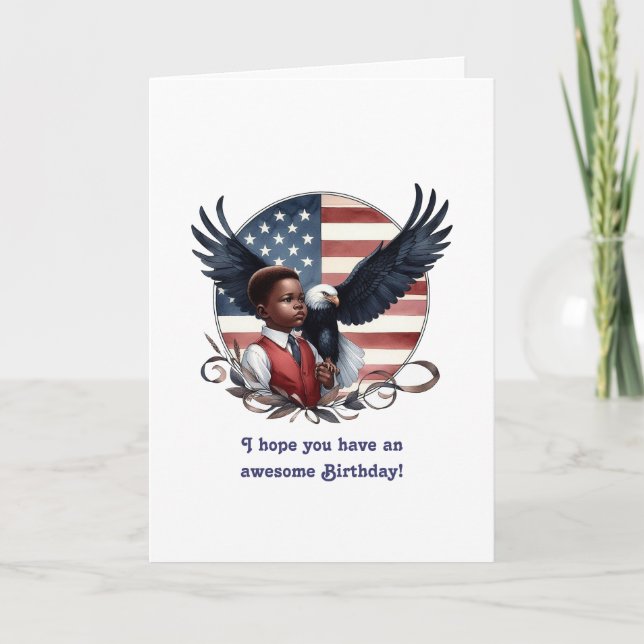 Patriotic Eagle & Boy All American Birthday Card (Front)